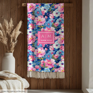 Chique pastel roze en blauw waterverf bloemen cade fleece deken