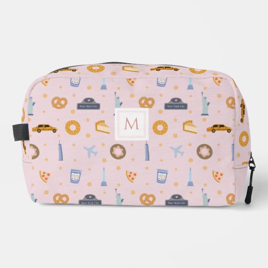 Chique pastel roze New York City Patroon Monogram Toilettasje (Voorkant)