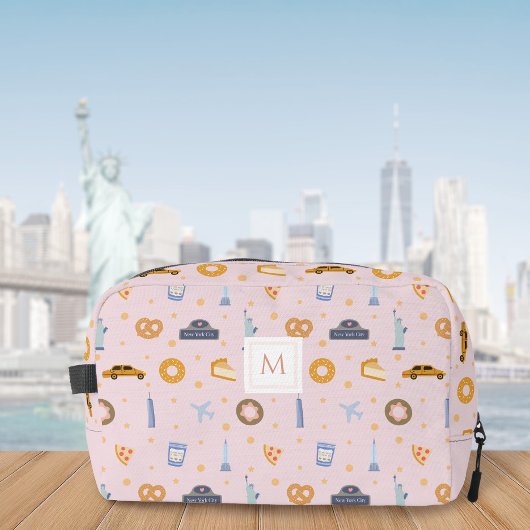 Chique pastel roze New York City Patroon Monogram Toilettasje