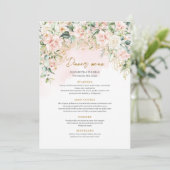 Chique pastel roze rozen salie groen goud bruiloft menu (Staand voorkant)