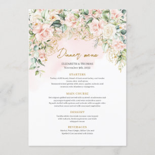 Chique pastel roze rozen salie groen goud bruiloft menu