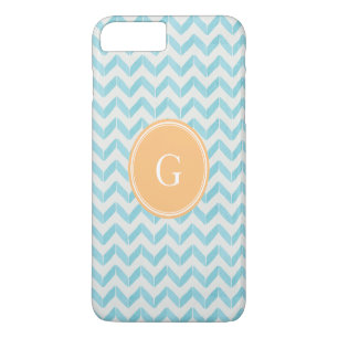 Chique pastel turquoise Chevron Maatwerk Monogram iPhone 8 Plus / 7 Plus Hoesje