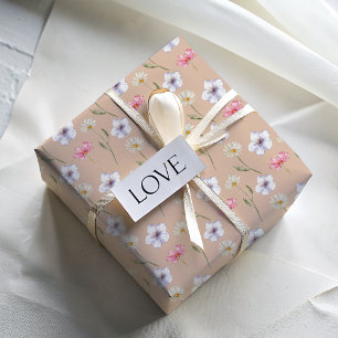 Chique Pastel Wilde Bloem Waterverf Patroon  Cadeaupapier