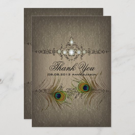 chique pauw bruiloft dank u kaart (Voorkant / Achterkant)