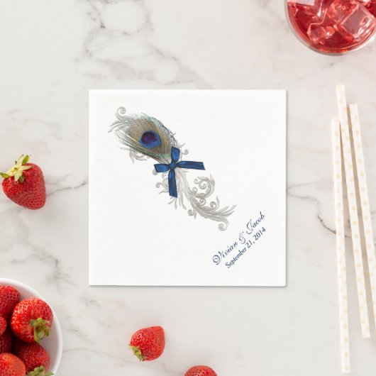 Chique Peacock Feather Custom Bruiloft Servetten (Insitu)