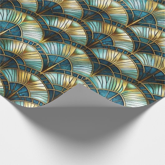 Chique Peacock Kleur Glas in lood Decoupage Cadeaupapier (Hoek)