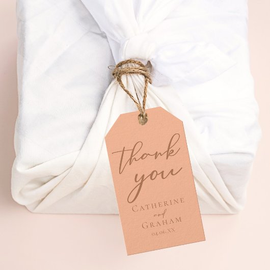 Chique Perzik Minimalistische Aangepaste Trouwdag Cadeaulabel