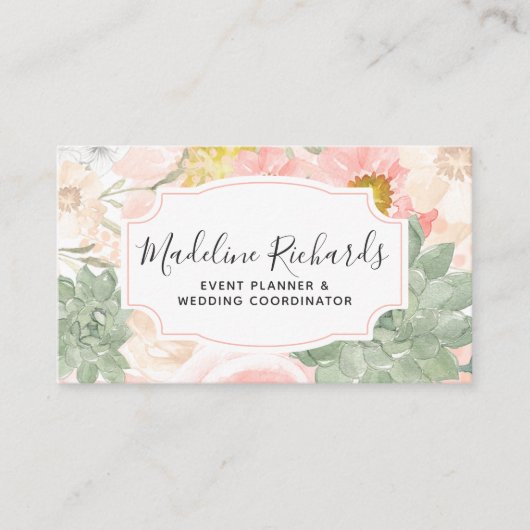 Chique Perzik Munt Succulenten met Social Media Ic Visitekaartje (Voorkant)