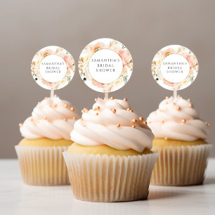 Chique perzik-, room- en blos bloemencupcake-toppe ronde sticker