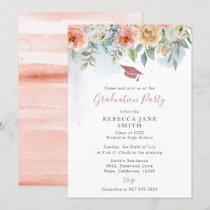 Chique Perzik Roze Bloemen Roos Goud Pet Afstudere Kaart