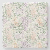 Chique Perzik Sering Lila Bloemige Bruiloft Stenen Onderzetter (Voorkant)