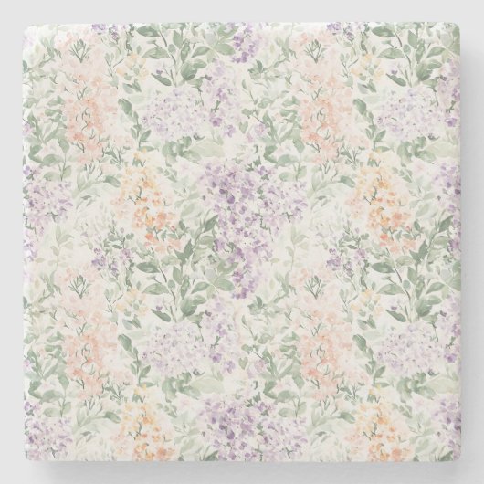 Chique Perzik Sering Lila Bloemige Bruiloft Stenen Onderzetter (Voorkant)