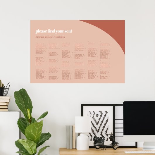 Chique perzik terracotta Alfabetische zitgrafiek Poster (Thuiskantoor)