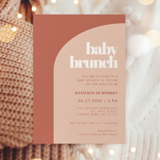 Chique perzik terracotta boog Baby Brunch Kaart