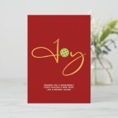 Chique Pickleball "Joy" Rode Kerstmis Feestdagenkaart (Staand voorkant)