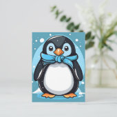 Chique Pinguïn Icy Blue Briefkaart (Staand voorkant)