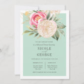 Chique Pioen Goud Bloem Bruiloft Repetitie Diner Kaart (Voorkant)