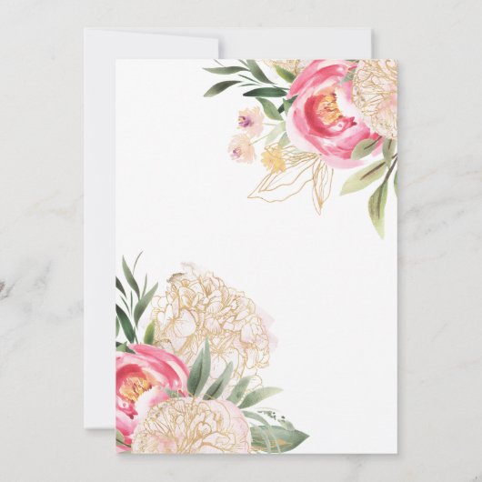 Chique Pioen Goud Bloem Bruiloft Repetitie Diner Kaart (Achterkant)