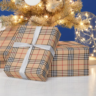 Chique Plaid Warme Tane Basis Wit Zwart Bruin Tart Cadeaupapier