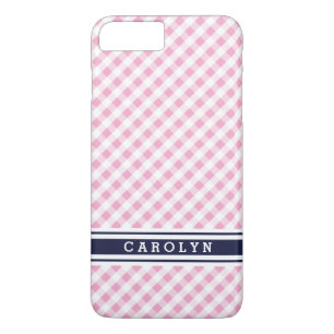 chique preppy roze marine gestreepte ruitpatroon m iPhone 8 plus / 7 plus hoesje
