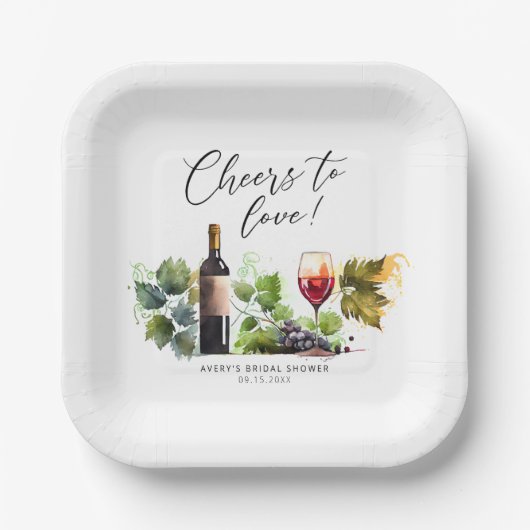 Chique proost op de liefde wijngaard waterverf papieren bordje (Voorkant)