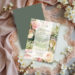 Chique Prosecco & Parels Glitter Bruidsfeest Kaart