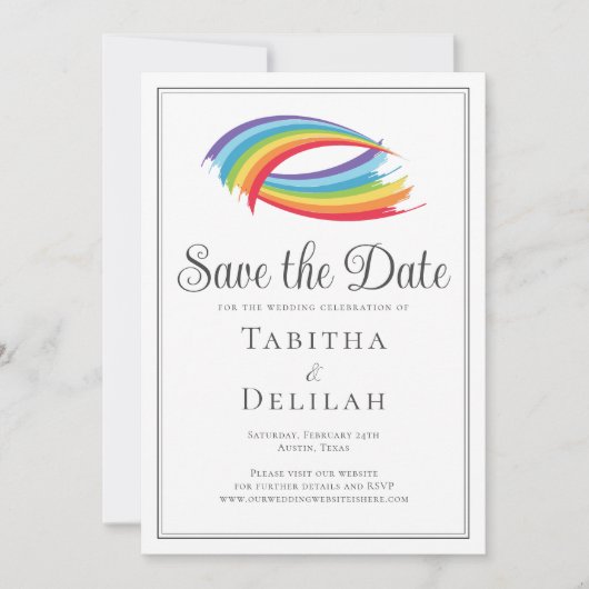 Chique Rainbow Wave Kleurrijke LGBT Save The Date (Voorkant)