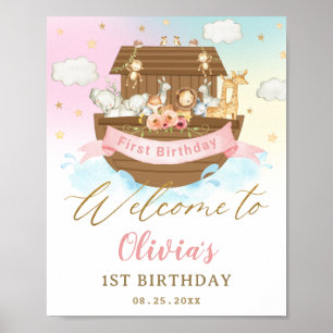 Chique Regenboog Noachis Ark Meisje 1e Verjaardag Poster