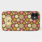 Chique Retro 70s Groovy Hippie Bloem Monogram Case-Mate iPhone Case (Achterkant (horizontaal))