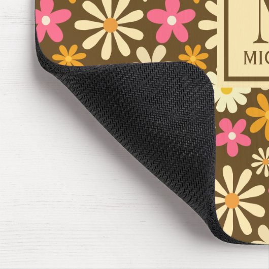 Chique Retro 70s Groovy Hippie Bloem Monogram Muismat (Hoek)