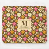 Chique Retro 70s Groovy Hippie Bloem Monogram Muismat (Voorkant)
