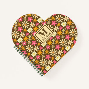 Chique Retro 70s Groovy Hippie Bloem Monogram Notitieboek