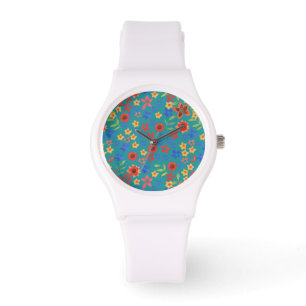Chique Retro bloemenprint op Blauwgroen polshorlog Horloge