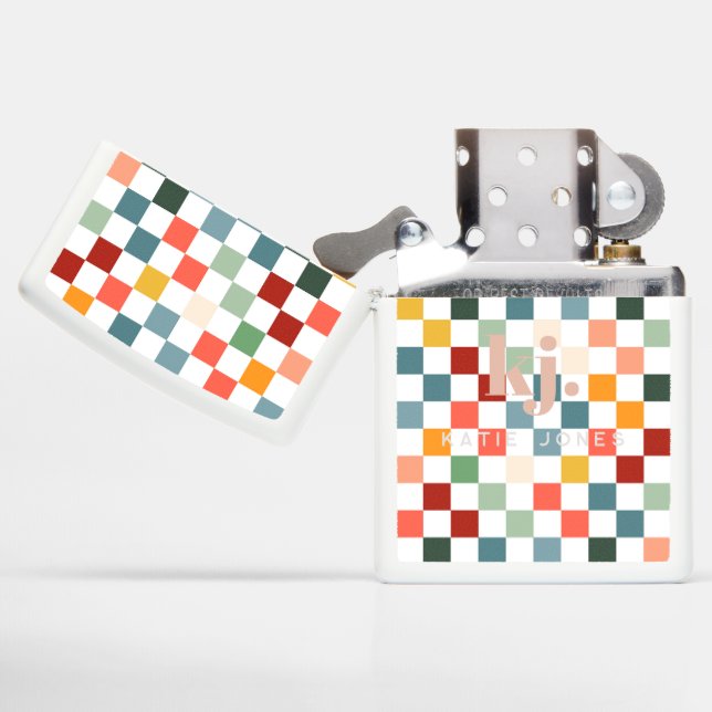 Chique Retro Dambord Monogram (Geopend)