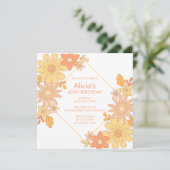 Chique Retro Hippie Sinaasappel Perzik Flora 60e V Kaart (Staand voorkant)