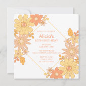 Chique Retro Hippie Sinaasappel Perzik Flora 60e V Kaart (Voorkant)