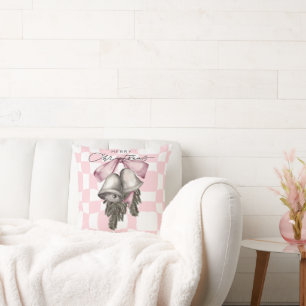 Chique Retro Kerst Roze Plaid Kussen