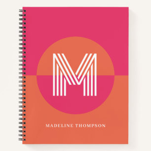 Chique Retro Roze Oranje Geometrisch Modern Monogr Notitieboek