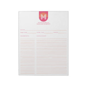 Chique Retro Roze Oranje Geometrische Monogram Rec Notitieblok