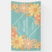 Chique Retro Sinaasappel Perzik Flora Groen 60e Ve Spandoek (Verticaal)