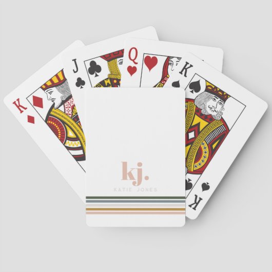 Chique Retro Strepen Monogram Pokerkaarten (Achterkant)