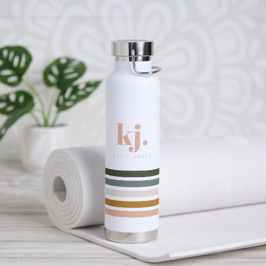 Chique Retro Strepen Monogram Waterfles (Yoga)