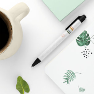 Chique Retro Strepen Monogram  Zwarte Inkt Pen