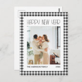Chique Retro Zwart Gingham Plaid Nieuwjaar Foto Briefkaart (Voorkant / Achterkant)