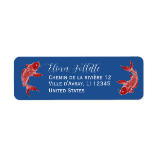 Chique rode & blauwe Koi-vis retouradres Etiket