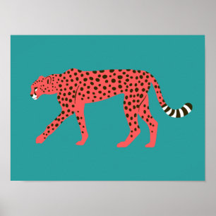 Chique Rode Cheetah Oosters Blauw Poster
