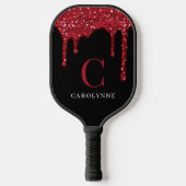 Chique rode fonkeling glitter druppels monogram pickleball paddle (Voorkant)