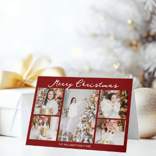 Chique rode Kerstmis fotocollage gevouwen Feestdagen Kaart