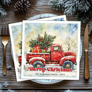 Chique rode vrachtwagen kerstscene vakantie servet