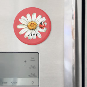 Chique Rode Witte Madelief Bloem Lieveheersbeestje Magneet